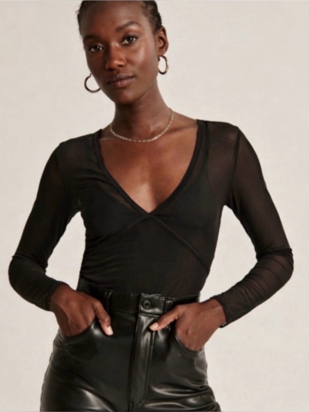 Abercrombie & Fitch Long Sleeve Mesh Top in Black